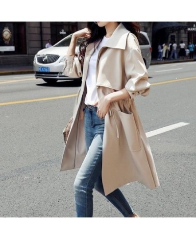 Women Trench Long Coat 2023 Autumn Solid Color Fashion Casual Ladies Windbreaker Korean British Style Trench Coats Outerwear ...