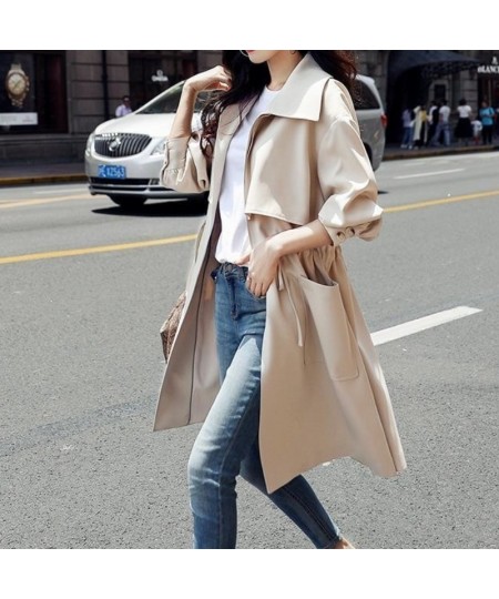 Women Trench Long Coat 2023 Autumn Solid Color Fashion Casual Ladies Windbreaker Korean British Style Trench Coats Outerwear ...