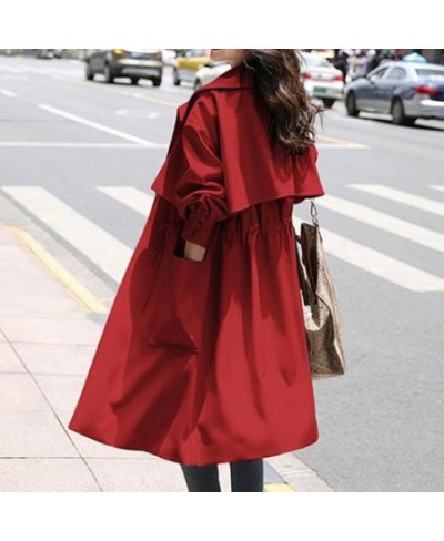 Women Trench Long Coat 2023 Autumn Solid Color Fashion Casual Ladies Windbreaker Korean British Style Trench Coats Outerwear ...