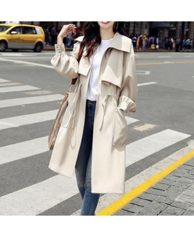 Women Trench Long Coat 2023 Autumn Solid Color Fashion Casual Ladies Windbreaker Korean British Style Trench Coats Outerwear ...