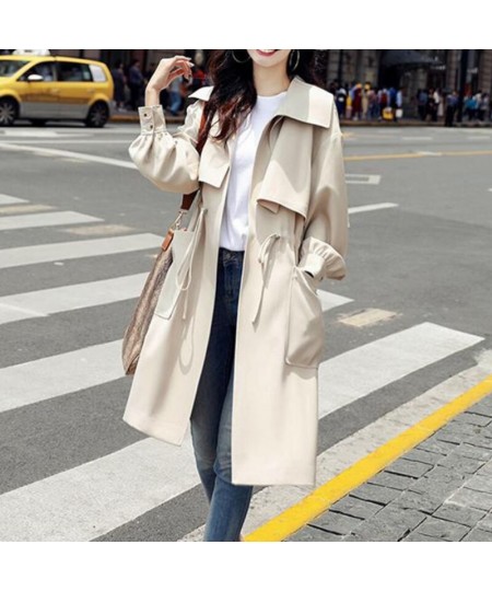 Women Trench Long Coat 2023 Autumn Solid Color Fashion Casual Ladies Windbreaker Korean British Style Trench Coats Outerwear ...