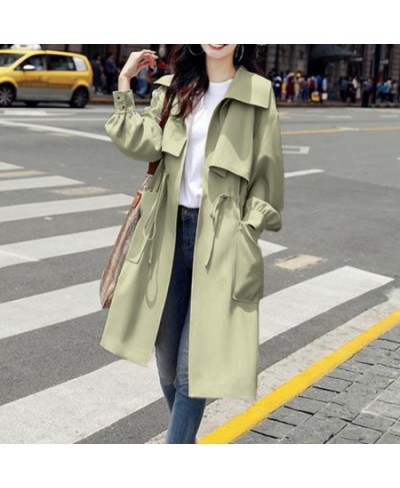 Women Trench Long Coat 2023 Autumn Solid Color Fashion Casual Ladies Windbreaker Korean British Style Trench Coats Outerwear ...