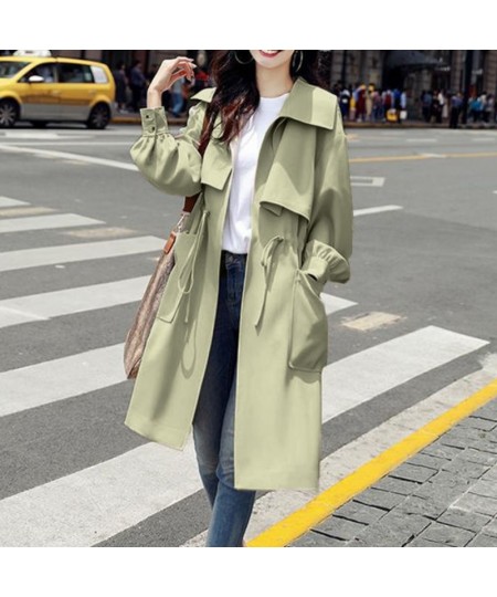 Women Trench Long Coat 2023 Autumn Solid Color Fashion Casual Ladies Windbreaker Korean British Style Trench Coats Outerwear ...