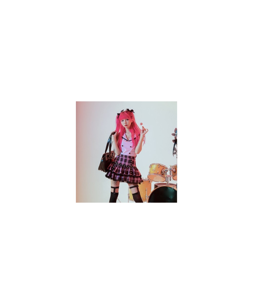 Evil Tooth Original Design Pink Plaid Skirt Hot Girl Punk Sweet Lolita Kawaii Cake Mini Skirt School Student Y2K Skirts Jupe ...