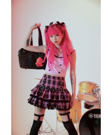 Evil Tooth Original Design Pink Plaid Skirt Hot Girl Punk Sweet Lolita Kawaii Cake Mini Skirt School Student Y2K Skirts Jupe ...