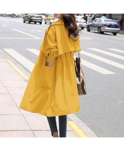 Women Trench Long Coat 2023 Autumn Solid Color Fashion Casual Ladies Windbreaker Korean British Style Trench Coats Outerwear ...