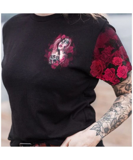 2023 Women's T Shirt Tops Day Pf The Dead Face O Neck Casual Cotton Short Sleeve Pullover Summer Female Harajuku Punk Streetw...