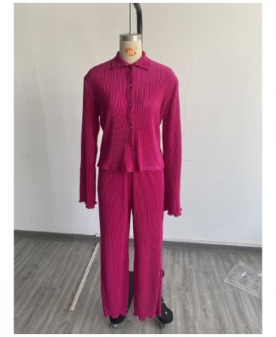 Autumn Winter Elegant Pleated Tracksuit Women Casual Solid Shirt Top + Wide Leg Pants Two Piece Set Lady Suits Festival Outfi...