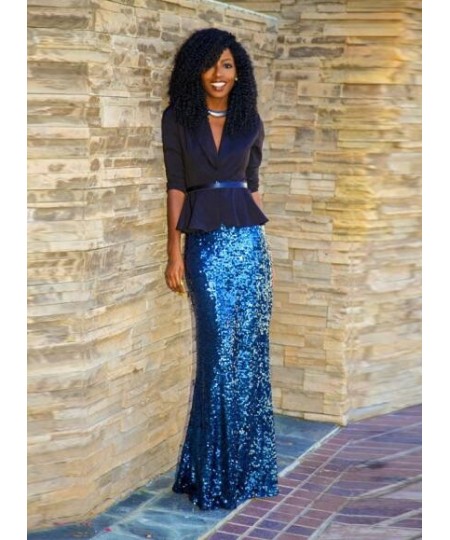 Fashion Royal Blue Sequin Skirt Custom Made Floor Length Long Maxi Skirt Shiny Pencil Skirt Women Spring Autumn Style Maxi $7...