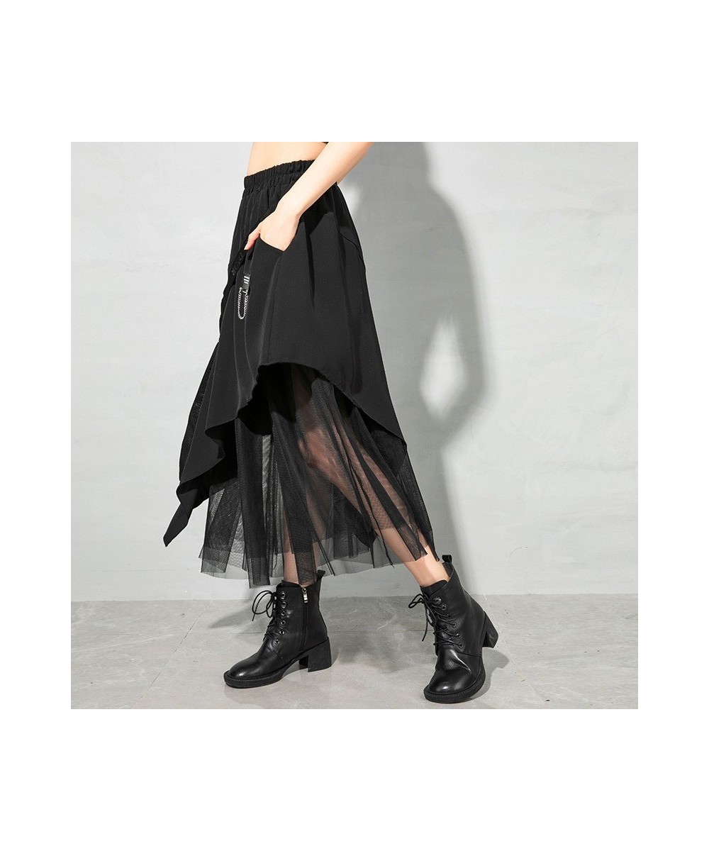 Black New Patchwork Women Skirts Irregular Gauze Streetwear Mujer Faldas 2023 Spring Summer Asymmetrical Design Jupe 13A225 $...