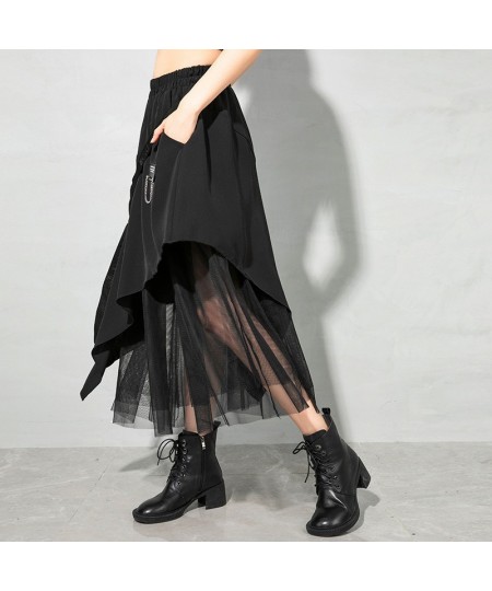 Black New Patchwork Women Skirts Irregular Gauze Streetwear Mujer Faldas 2023 Spring Summer Asymmetrical Design Jupe 13A225 $...