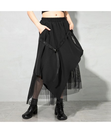 Black New Patchwork Women Skirts Irregular Gauze Streetwear Mujer Faldas 2023 Spring Summer Asymmetrical Design Jupe 13A225 $...