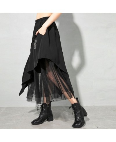 Black New Patchwork Women Skirts Irregular Gauze Streetwear Mujer Faldas 2023 Spring Summer Asymmetrical Design Jupe 13A225 $...