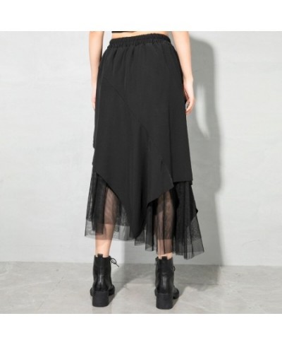 Black New Patchwork Women Skirts Irregular Gauze Streetwear Mujer Faldas 2023 Spring Summer Asymmetrical Design Jupe 13A225 $...