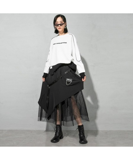 Black New Patchwork Women Skirts Irregular Gauze Streetwear Mujer Faldas 2023 Spring Summer Asymmetrical Design Jupe 13A225 $...