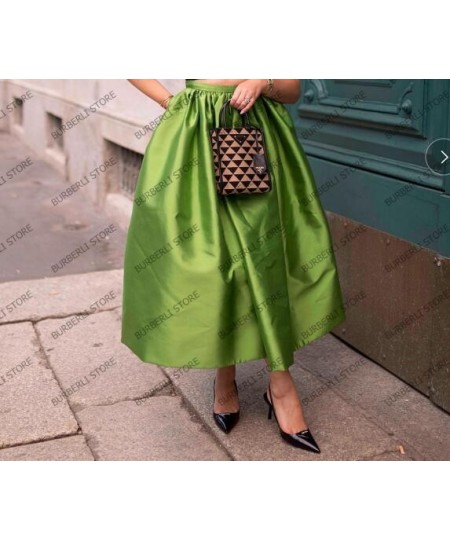 Elegant Army Green Satin Women Summer Skirts Ankle Length Puffy Draped Female Party Night Skirt Custom Made High Quality Wear...