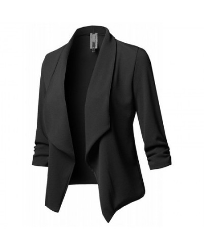 Women Black Thin Blazers Cardigan Coat 2022 Long Sleeve Women Blazers and Jackets Ruched Asymmetrical Casual Business Suit La...