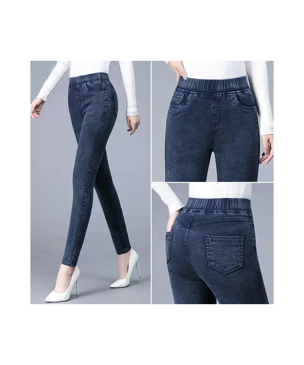 Vintage Pencil Jeans Women Large Size 90kg High Elastic Waist Denim Pants Mom's Skinny Jeans Ankle Length Leggings Slim Botto...