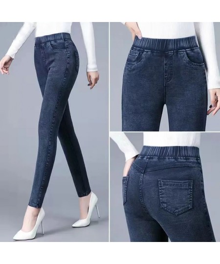 Vintage Pencil Jeans Women Large Size 90kg High Elastic Waist Denim Pants Mom's Skinny Jeans Ankle Length Leggings Slim Botto...