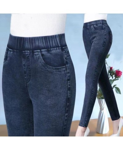 Vintage Pencil Jeans Women Large Size 90kg High Elastic Waist Denim Pants Mom's Skinny Jeans Ankle Length Leggings Slim Botto...