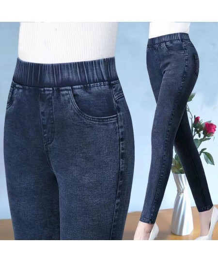 Vintage Pencil Jeans Women Large Size 90kg High Elastic Waist Denim Pants Mom's Skinny Jeans Ankle Length Leggings Slim Botto...