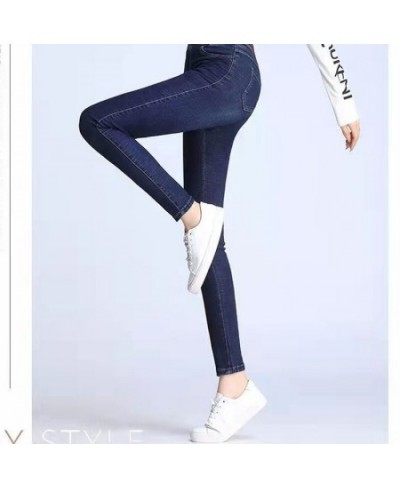 Vintage Pencil Jeans Women Large Size 90kg High Elastic Waist Denim Pants Mom's Skinny Jeans Ankle Length Leggings Slim Botto...