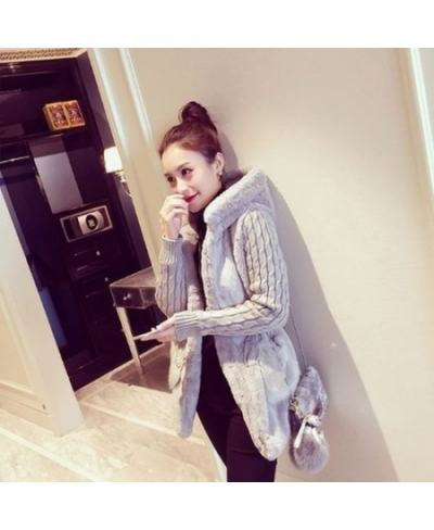 Women's warm plush stitching knitted long-sleeved hooded jacket $41.56 - Jackets & Coats