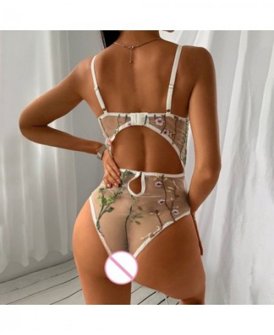 Women Sexy Slim Fit Bodysuit Lingerie Lace Embroidery Underwear Nightwear Leotard Sleeveless Bodycon Jumpsuit Summer Sleepwea...