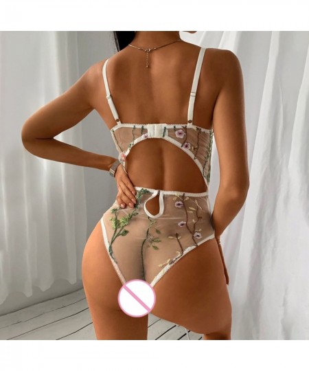 Women Sexy Slim Fit Bodysuit Lingerie Lace Embroidery Underwear Nightwear Leotard Sleeveless Bodycon Jumpsuit Summer Sleepwea...