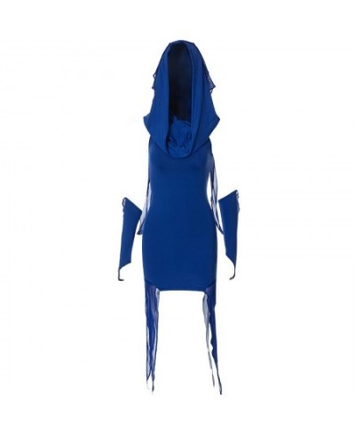 Y2k Grunge Blue Asymmetrical Dresses for Women Hooded Bodycon Mini Dress with Arm Sleeves Streetwear P71-EZ35 $39.86 - Dresses