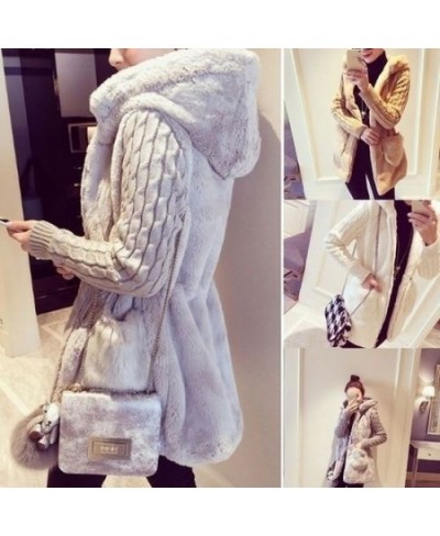 Women's warm plush stitching knitted long-sleeved hooded jacket $41.56 - Jackets & Coats