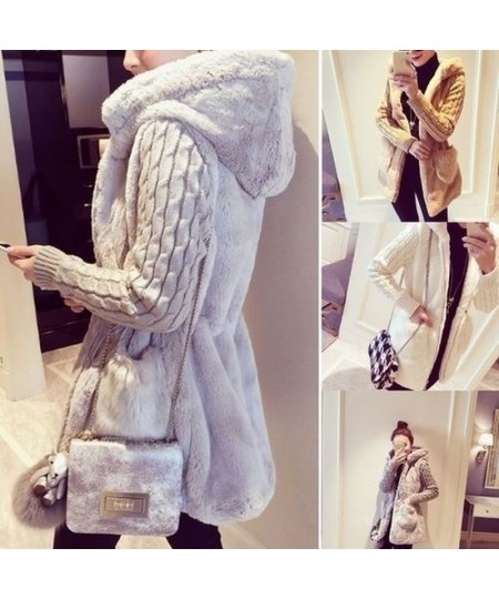 Women's warm plush stitching knitted long-sleeved hooded jacket $41.56 - Jackets & Coats