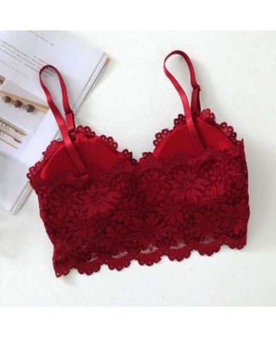 Sexy V-Neck Lace Camisole Ultra Thin Flower Lingerie For Women Girls Bra Push Up Solid Color Female Underware Short Vest $12....