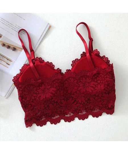 Sexy V-Neck Lace Camisole Ultra Thin Flower Lingerie For Women Girls Bra Push Up Solid Color Female Underware Short Vest $12....