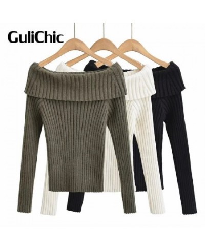 10.13 Women Fashion Sexy Slash Neck Long Sleeve Sweater Solid Color Article Pit Slim Pullover Knitwear $53.55 - Sweaters