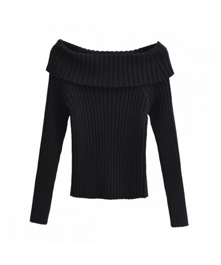 10.13 Women Fashion Sexy Slash Neck Long Sleeve Sweater Solid Color Article Pit Slim Pullover Knitwear $53.55 - Sweaters