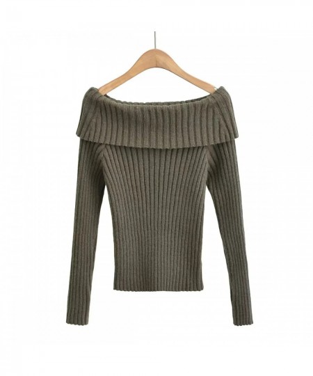 10.13 Women Fashion Sexy Slash Neck Long Sleeve Sweater Solid Color Article Pit Slim Pullover Knitwear $53.55 - Sweaters