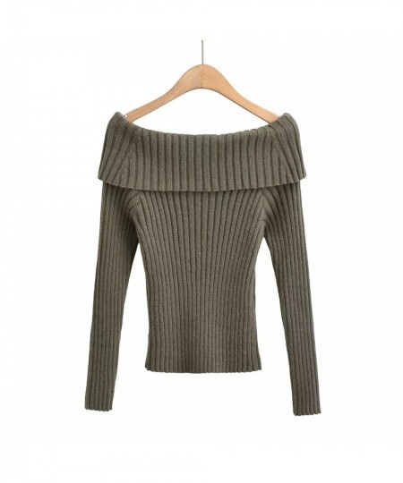 10.13 Women Fashion Sexy Slash Neck Long Sleeve Sweater Solid Color Article Pit Slim Pullover Knitwear $53.55 - Sweaters