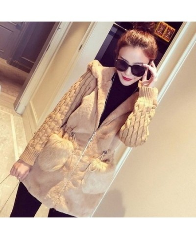 Women's warm plush stitching knitted long-sleeved hooded jacket $41.56 - Jackets & Coats