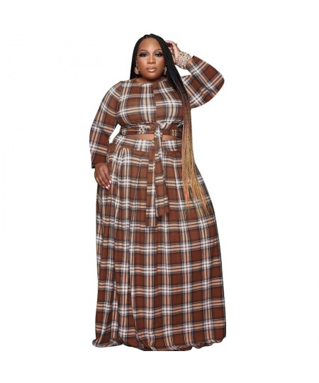 4XL 5XL Plus Size 2 Piece Set Women Plaid Long Sleeve Crop Top & Long Skirt Suit Two Piece Set Matching Sets 2Pcs Outfits 202...