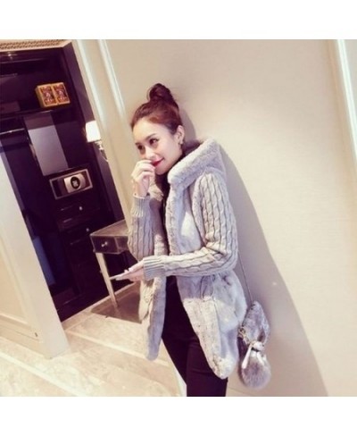 Women's warm plush stitching knitted long-sleeved hooded jacket $41.56 - Jackets & Coats