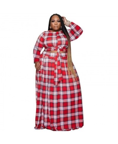 4XL 5XL Plus Size 2 Piece Set Women Plaid Long Sleeve Crop Top & Long Skirt Suit Two Piece Set Matching Sets 2Pcs Outfits 202...