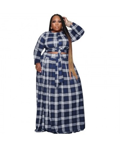 4XL 5XL Plus Size 2 Piece Set Women Plaid Long Sleeve Crop Top & Long Skirt Suit Two Piece Set Matching Sets 2Pcs Outfits 202...