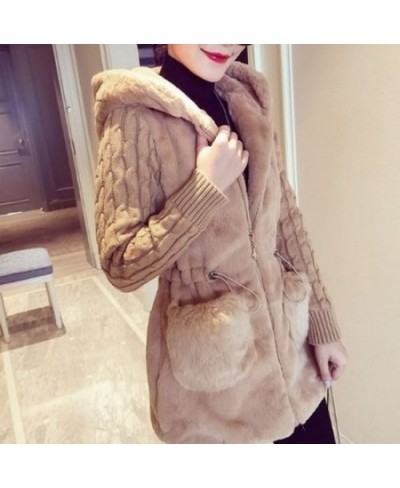 Women's warm plush stitching knitted long-sleeved hooded jacket $41.56 - Jackets & Coats