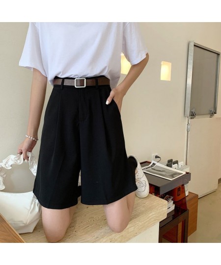 Shorts Womens Solid All-match Summer Casual Students Neutral Loose Simple Fashion High Waist Basic Vintage Friends Korean Sty...