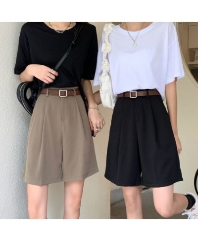 Shorts Womens Solid All-match Summer Casual Students Neutral Loose Simple Fashion High Waist Basic Vintage Friends Korean Sty...