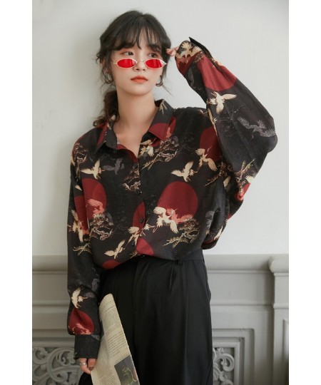 Animal Print Shirts for Women Loose Long Sleeve Button Up Black Shirt Japanese Streetwear 2023 Fashion Women Vintage Tops $47...