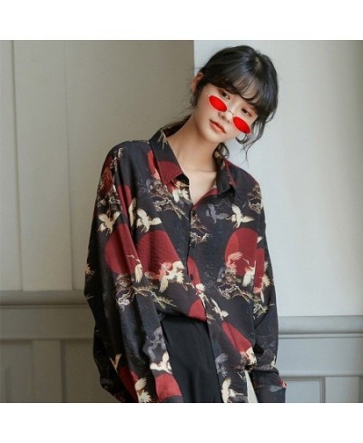 Animal Print Shirts for Women Loose Long Sleeve Button Up Black Shirt Japanese Streetwear 2023 Fashion Women Vintage Tops $47...