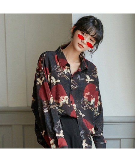 Animal Print Shirts for Women Loose Long Sleeve Button Up Black Shirt Japanese Streetwear 2023 Fashion Women Vintage Tops $47...