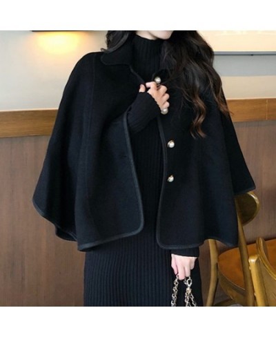 Womens Poncho Cape Coat Pearl Button Single-Breasted Collared Short Cape Autumn Winter Trends $66.52 - Jackets & Coats